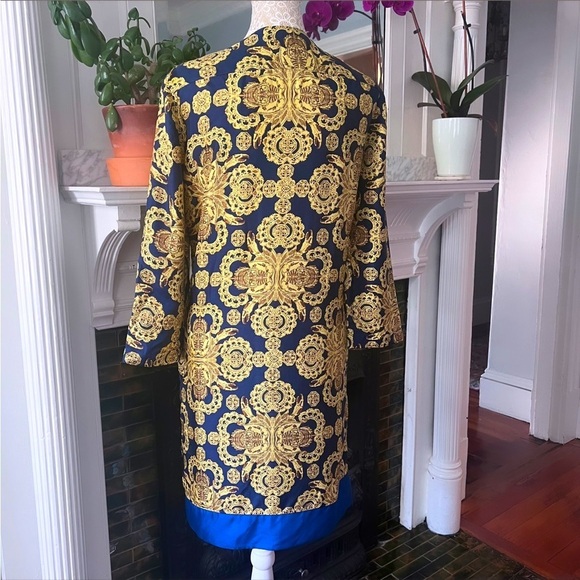 VINTAGE TIBI 100% Silk Blue & Gold Medallion Print Button Up Shift Dress Size 4 - Picture 10 of 15